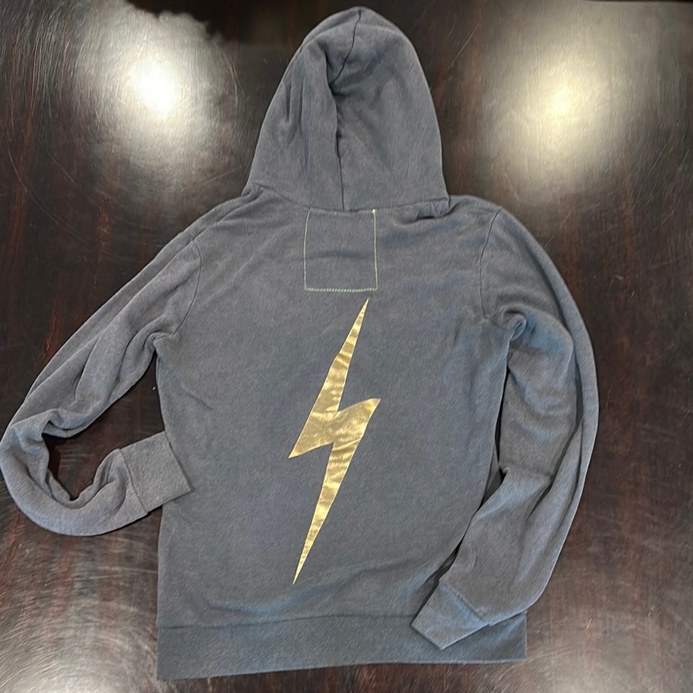 Aviator Nation Gray Hoodie with Gold Lightning Bolt